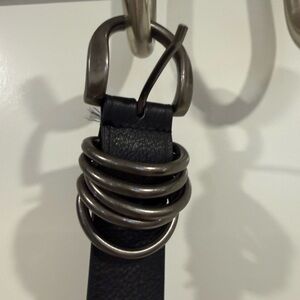 Free People Black Leather Belt with Stacked Gunmetal Rings
